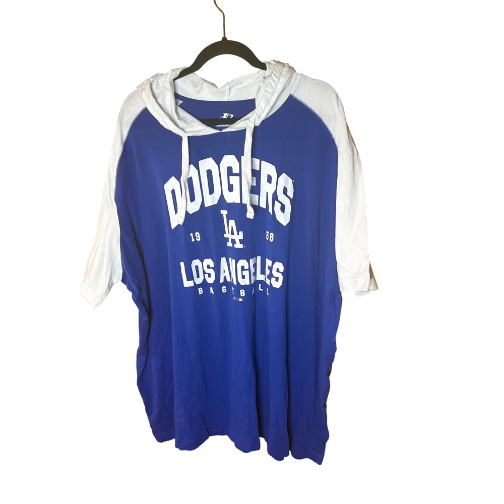 Logo Athletic Los Angeles Dodgers Hoodie Short Sleeve Blue White Mens 5XL MLB